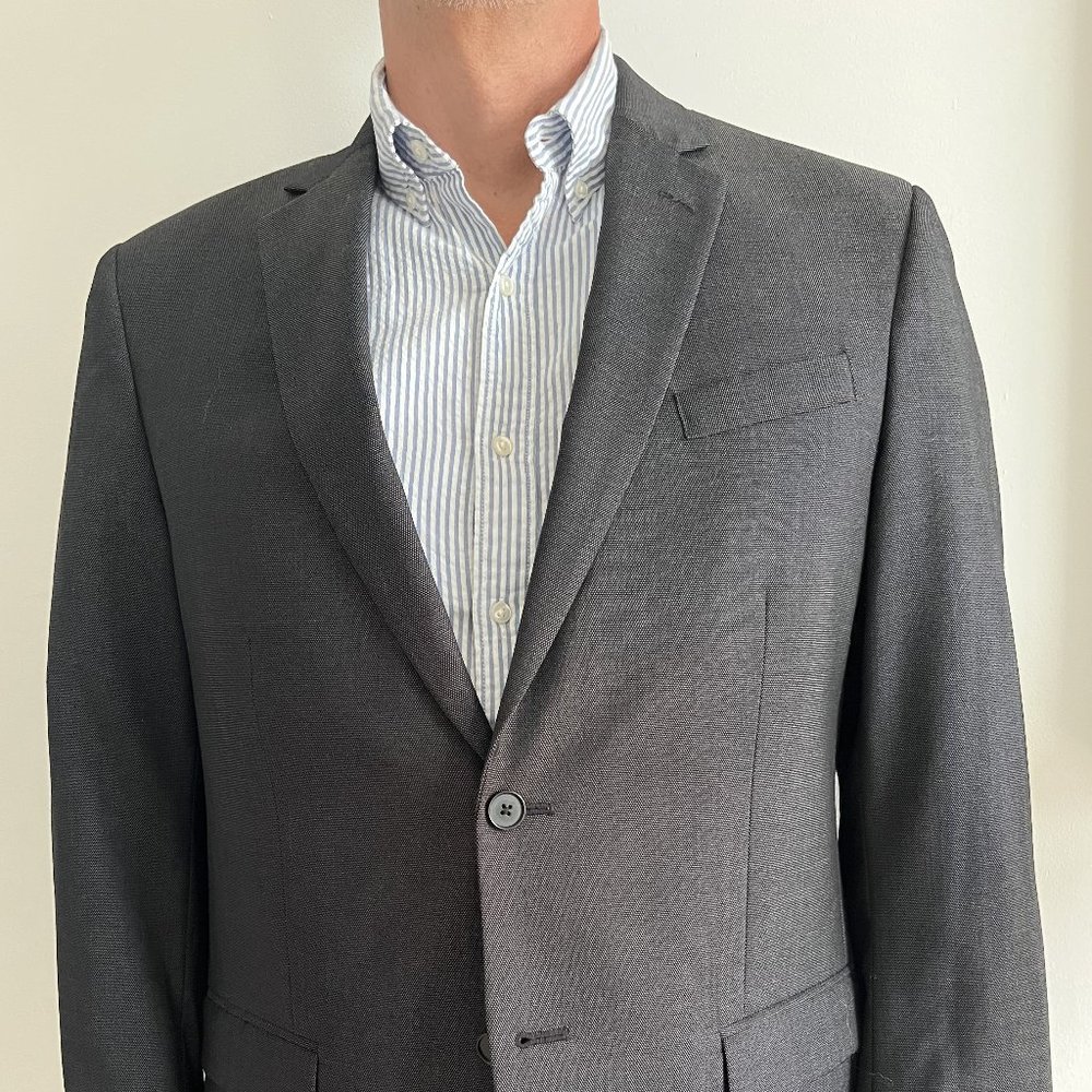Kenneth Cole Dark Grey Wool Suit Set Jacket Blazer and Pants: Large